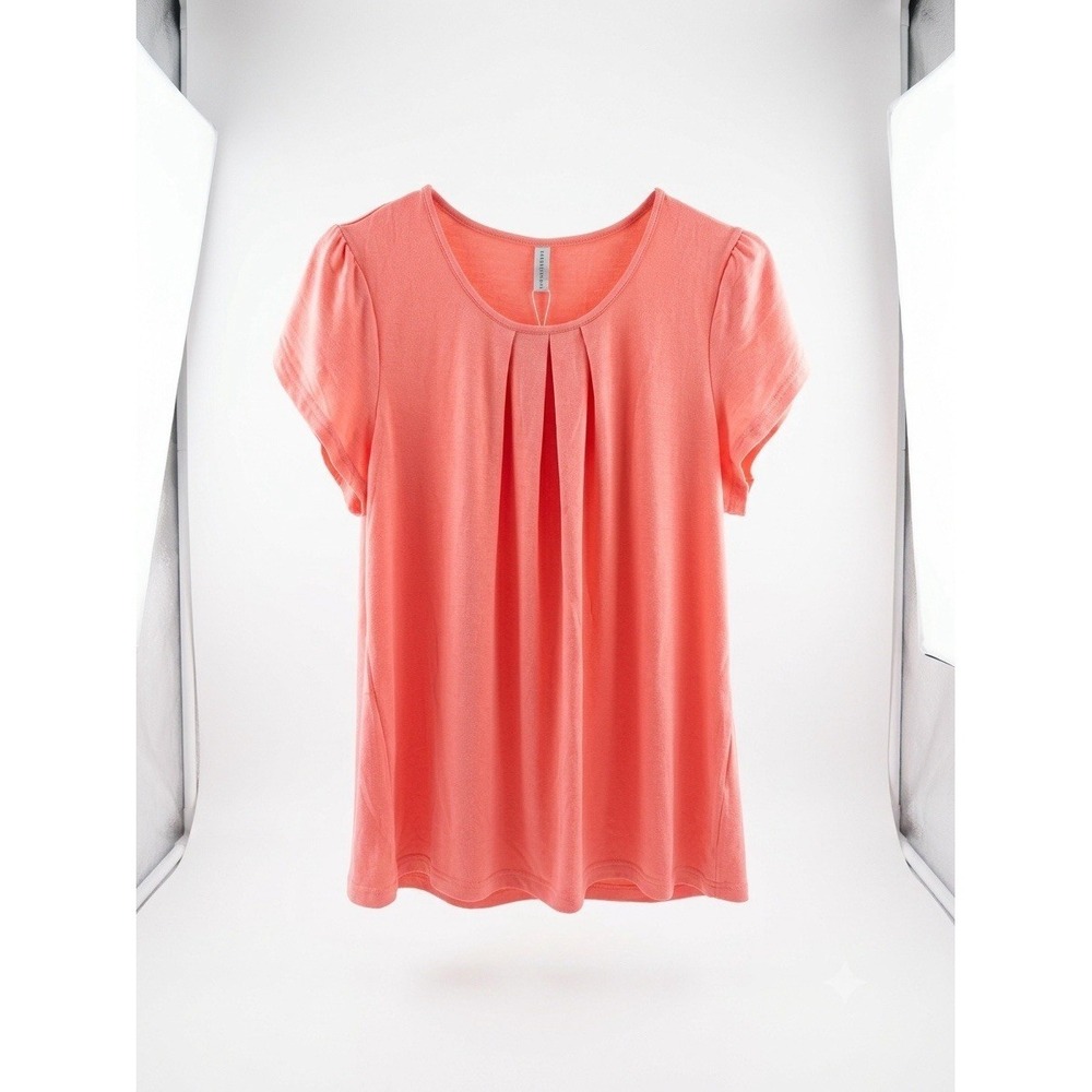 PrettyGarden Coral Pleated Top NWT Womens L Soft Flowy Casual Cottagecore Boho